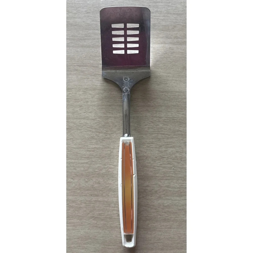 EKCO Orange Slotted Spatula Flipper Turner Chromium Plated Vtg USA 1970's MCM